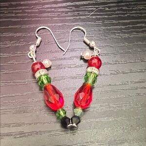 Elegant Red and Green Beaded Earrings